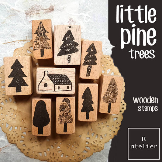 Little Pine Trees Scrapbooking Wooden Stamp