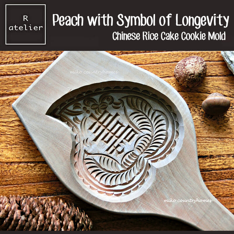Peach with Symbol of Longevity Chinese Rice Cake Cookie Mold