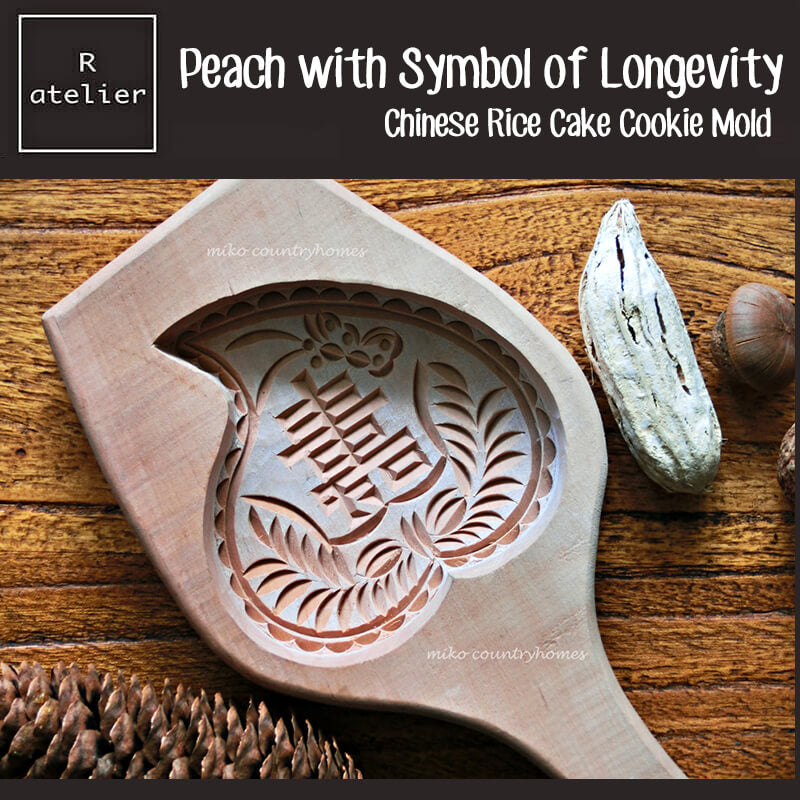 Peach with Symbol of Longevity Chinese Rice Cake Cookie Mold