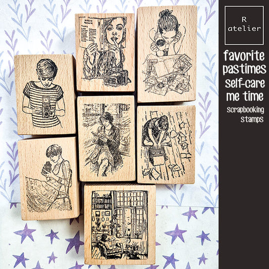 Favorite Pastimes Self-Care Me Time Scrapbooking Wooden Stamp