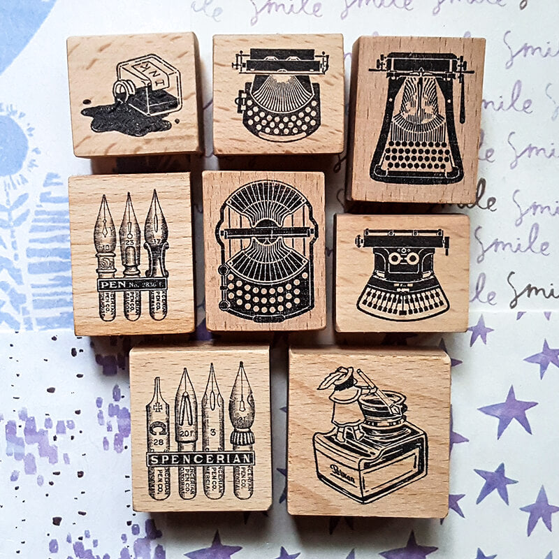 Retro Typewriters Scrapbooking Wooden Stamp