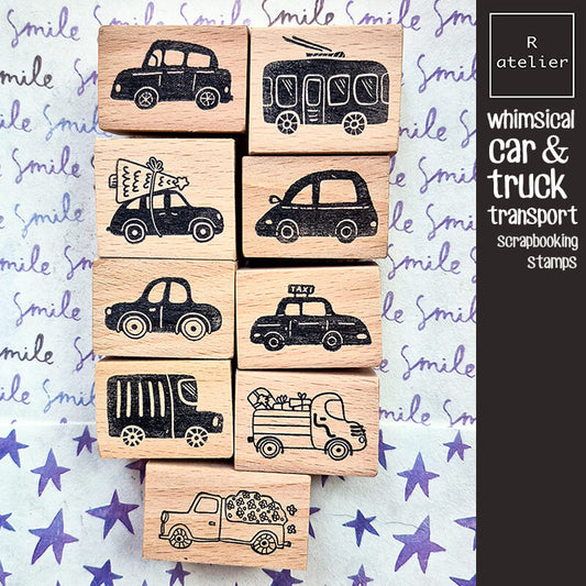 Whimsical Car Truck Transport Scrapbooking Wooden Stamps