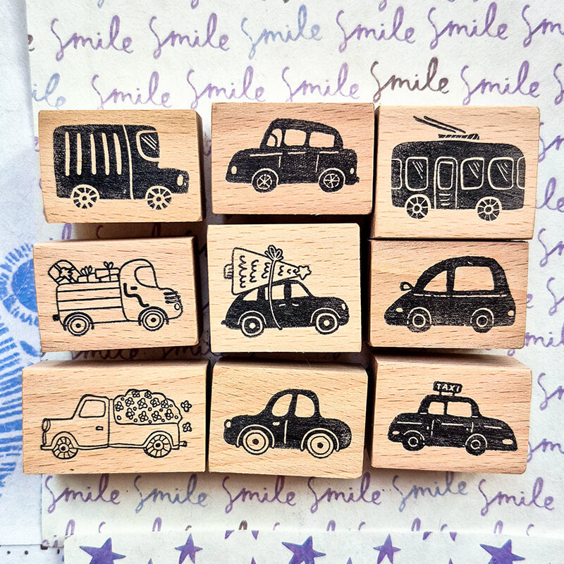Whimsical Car Truck Transport Scrapbooking Wooden Stamps