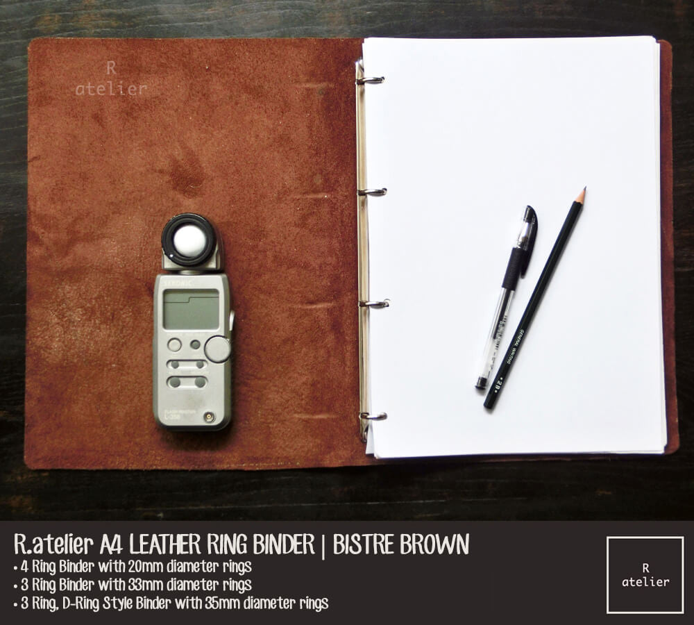 R.atelier A4 Refillable Notebook Leather Ring Binder Journal Cover | Bistre Brown