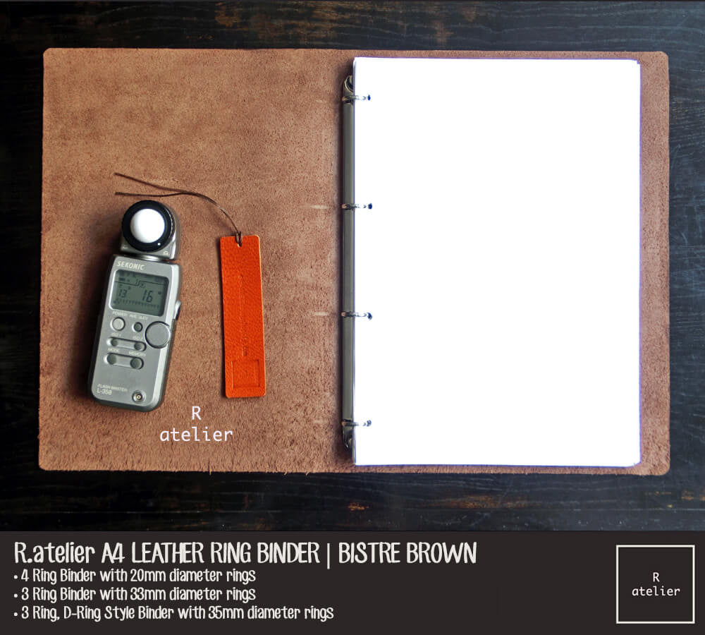 R.atelier A4 Refillable Notebook Leather Ring Binder Journal Cover | Bistre Brown