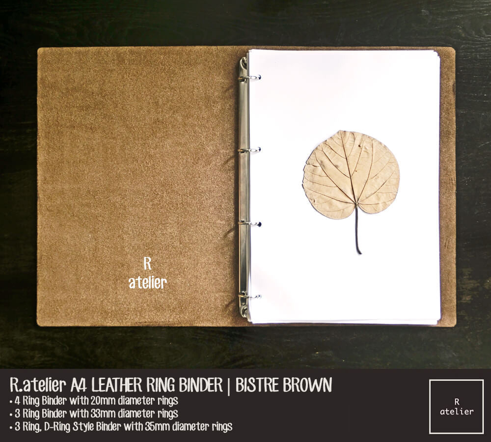 R.atelier A4 Refillable Notebook Leather Ring Binder Journal Cover | Bistre Brown