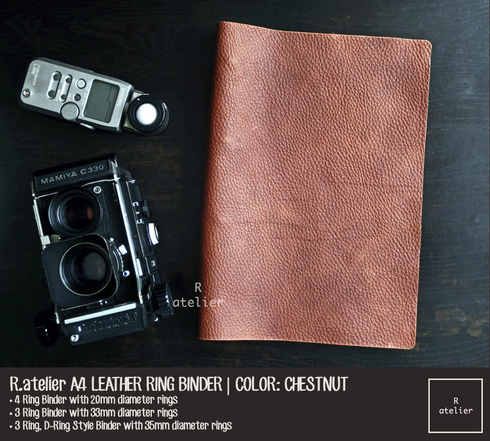 R.atelier A4 Refillable Notebook Leather Ring Binder Journal Cover | Chestnut