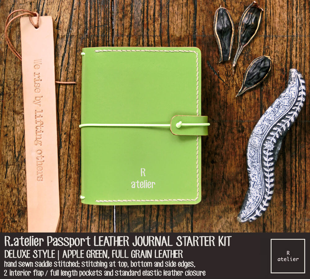 R.atelier Passport Size Traveler's Notebook Leather Cover | Apple Green | Starter Kit