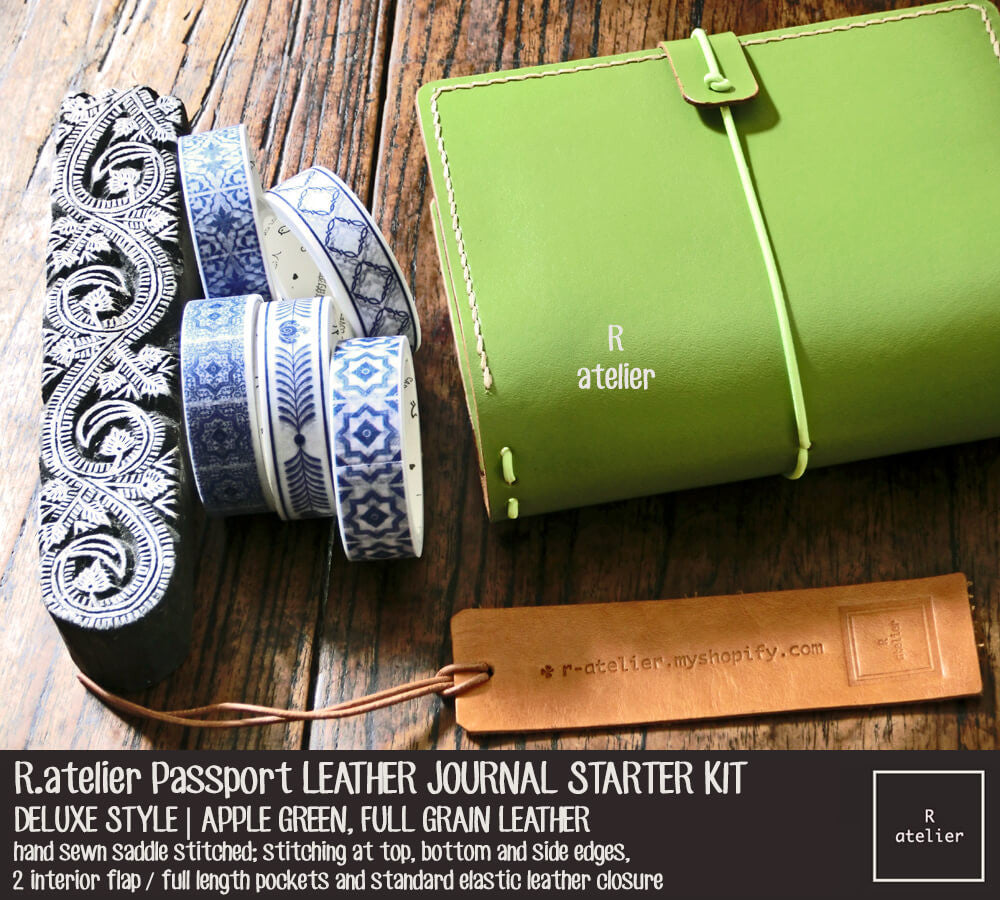 R.atelier Passport Size Traveler's Notebook Leather Cover | Apple Green | Starter Kit