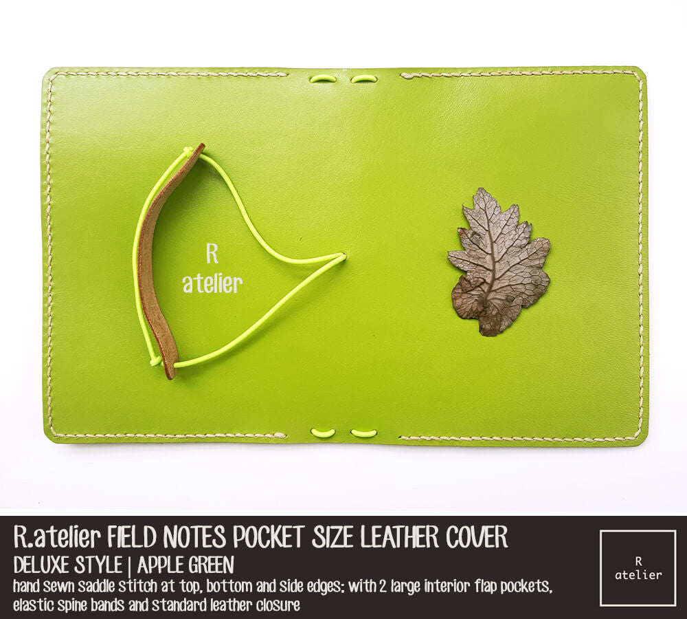 Field Notes Pocket Size Leather Journal Cover | Apple Green | Deluxe Style