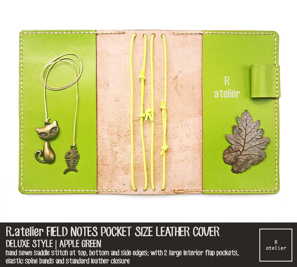Field Notes Pocket Size Leather Journal Cover | Apple Green | Deluxe Style