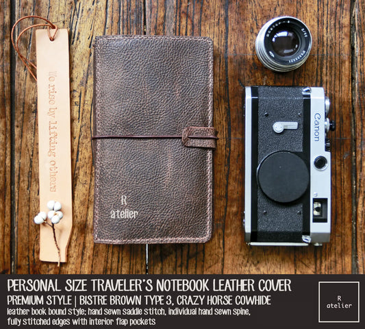 R.atelier Traveler's Notebook Leather Cover | Bistre Brown Type 3 | Personal Size