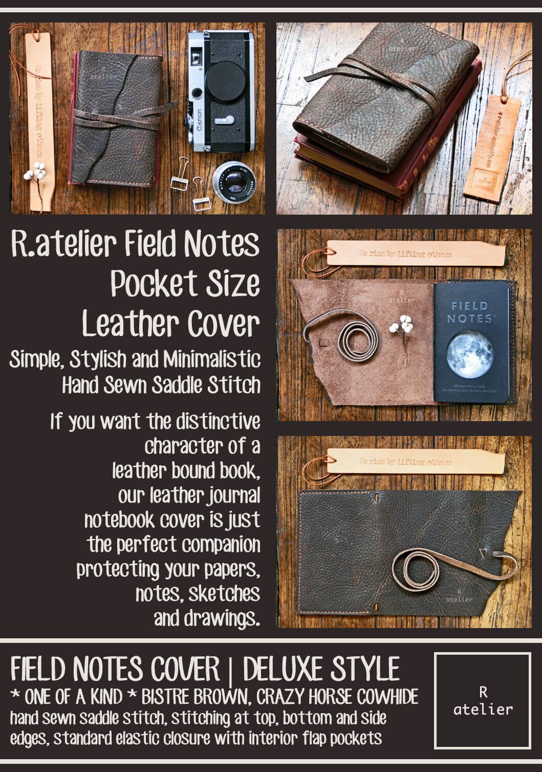 R.atelier Field Notes Pocket Size Leather Journal Cover | *One of A Kind* Bistre Brown