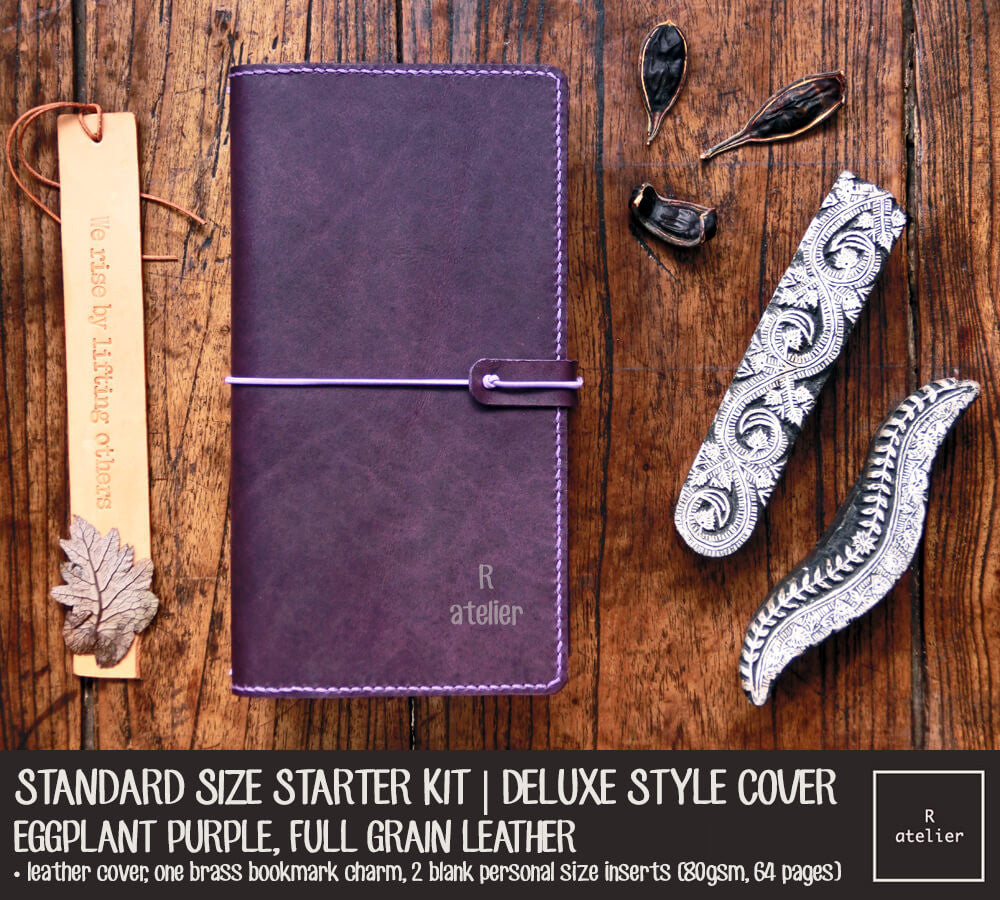 R.atelier Standard Size Traveler's Notebook Leather Cover | Eggplant Purple | Starter Kit