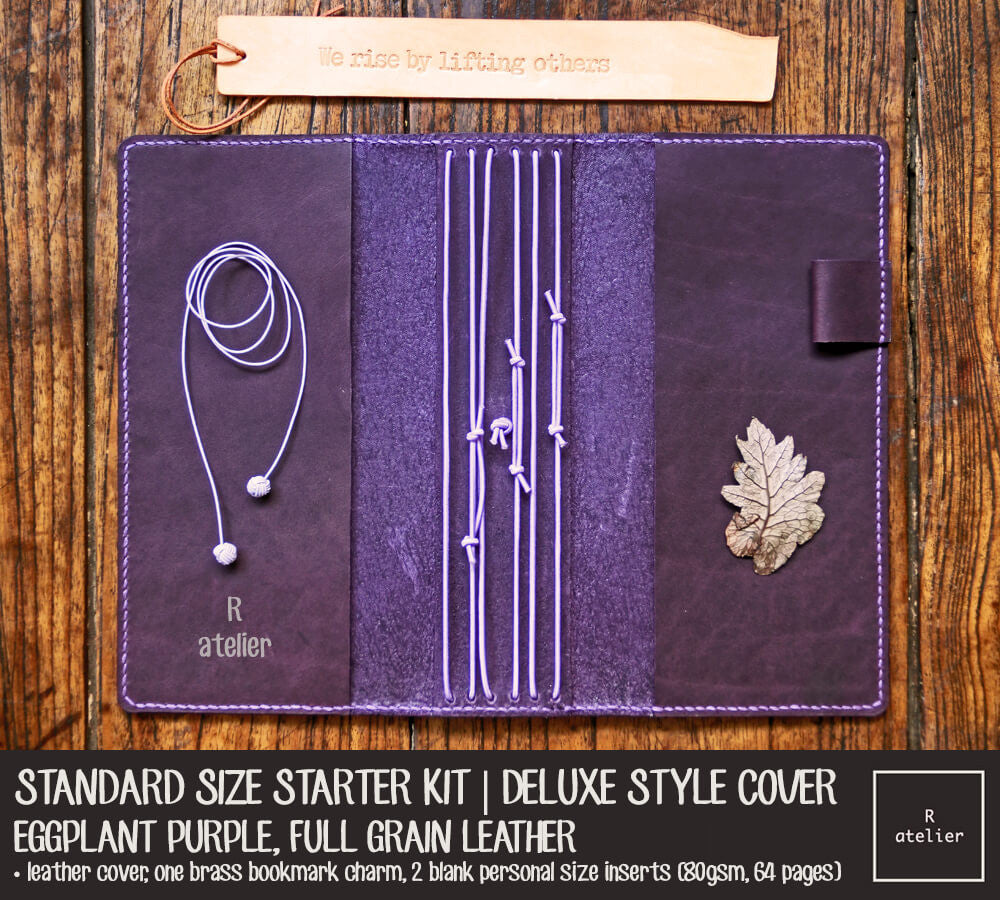 R.atelier Standard Size Traveler's Notebook Leather Cover | Eggplant Purple | Starter Kit