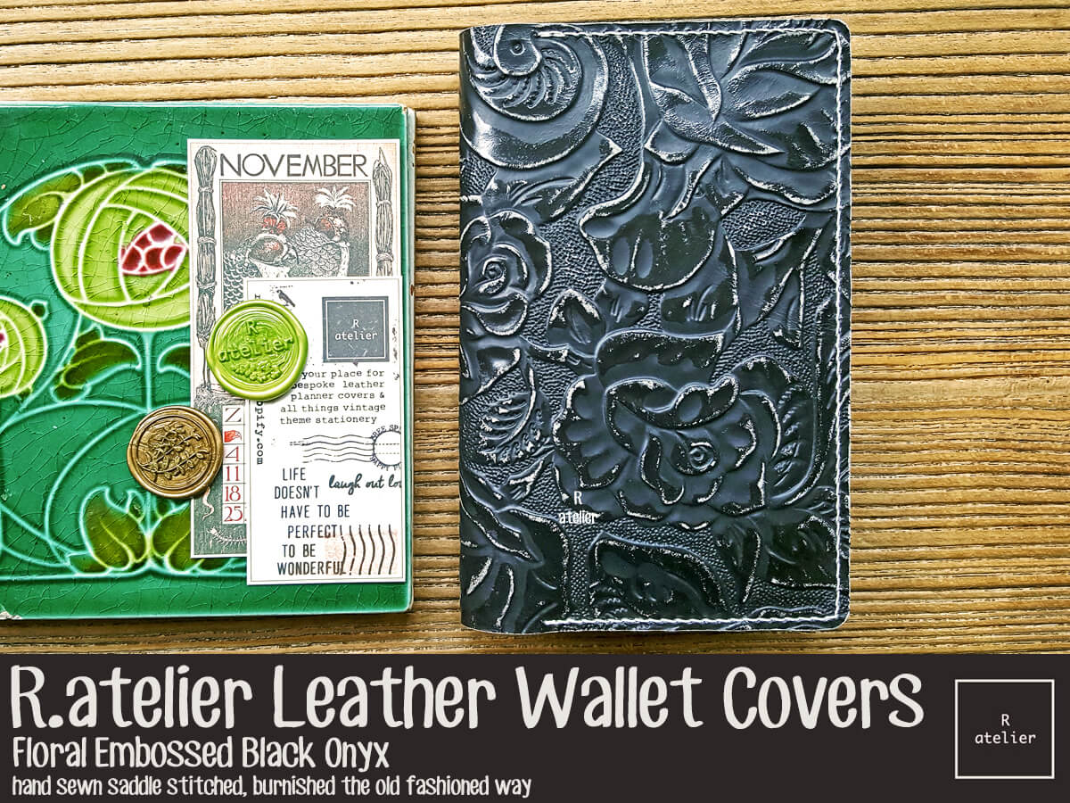 R.atelier Leather Wallet Cover | Floral Embossed Black Onyx