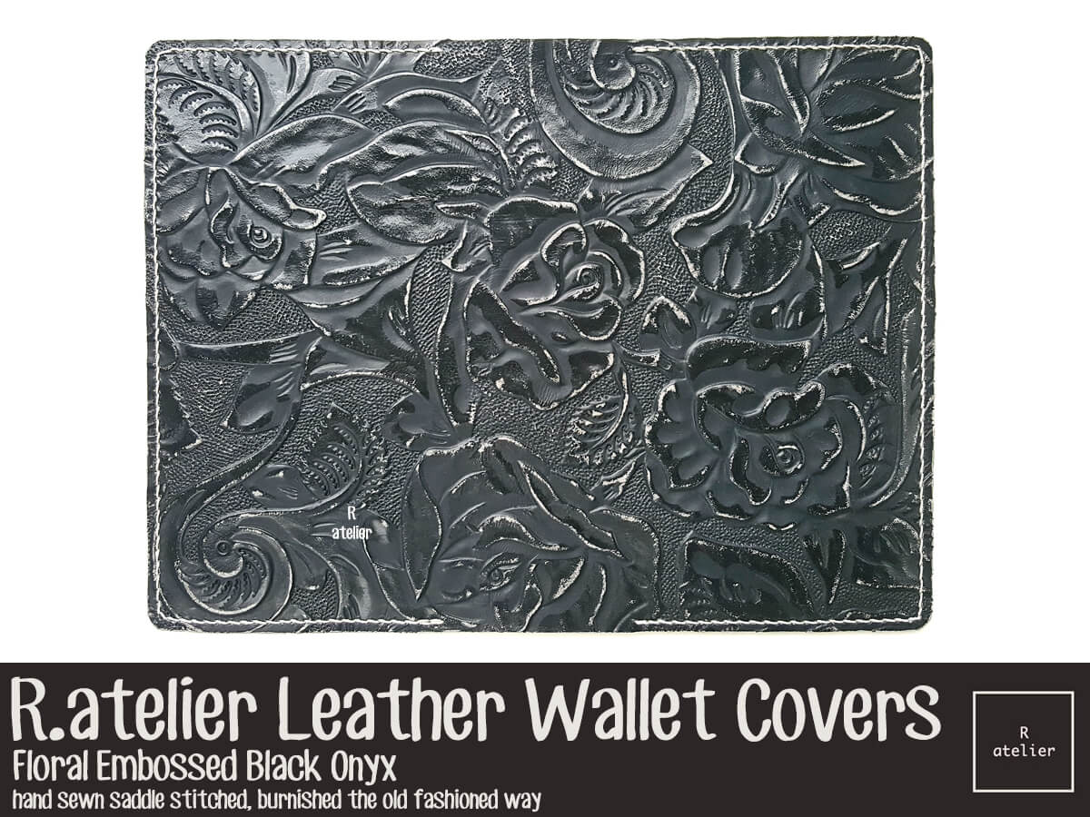 R.atelier Leather Wallet Cover | Floral Embossed Black Onyx