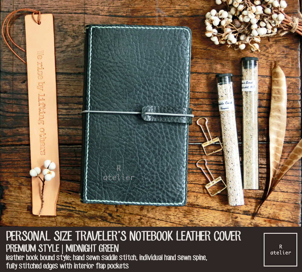 R.atelier Traveler's Notebook Leather Cover | Midnight Green | Personal Size