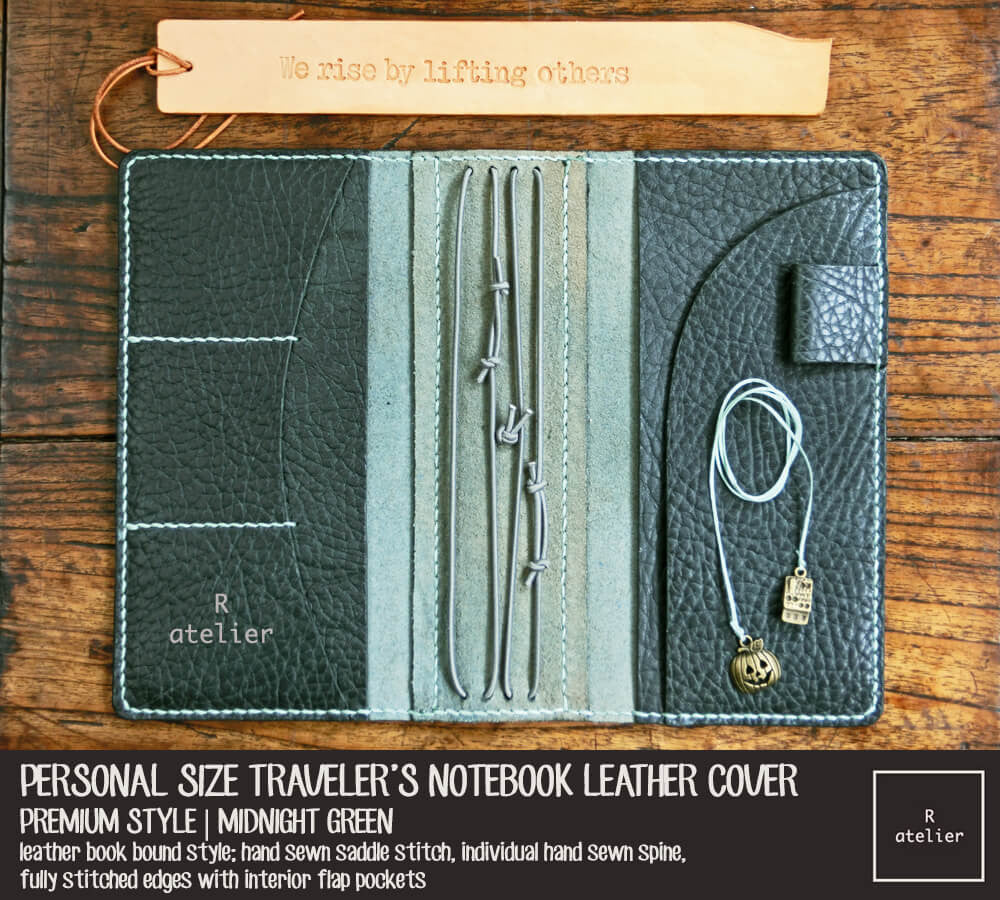 R.atelier Traveler's Notebook Leather Cover | Midnight Green | Personal Size