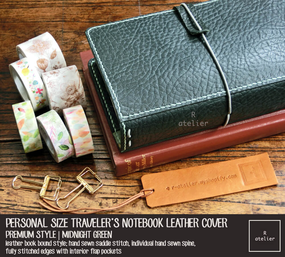 R.atelier Traveler's Notebook Leather Cover | Midnight Green | Personal Size