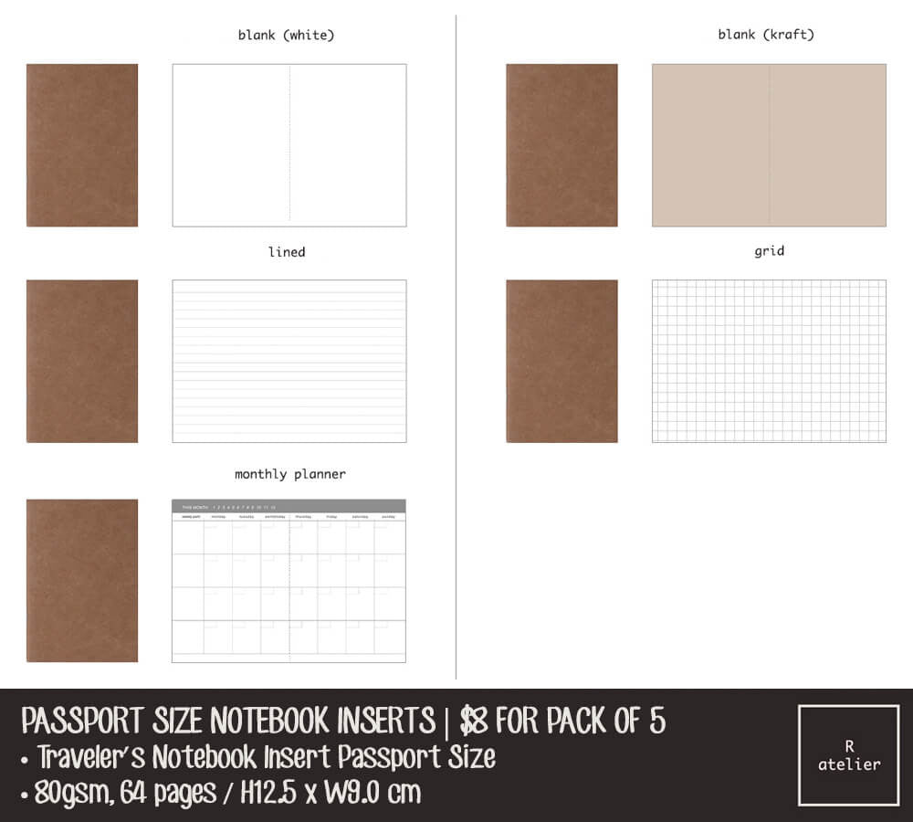 Pack of 4 - Traveler's Notebook Passport Size Insert Refills