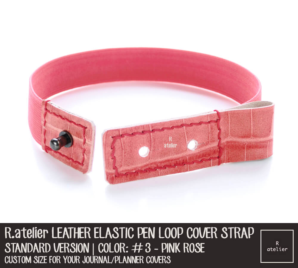 Standard #3 Pink Rose - Leather Elastic Pen Loop Cover Strap