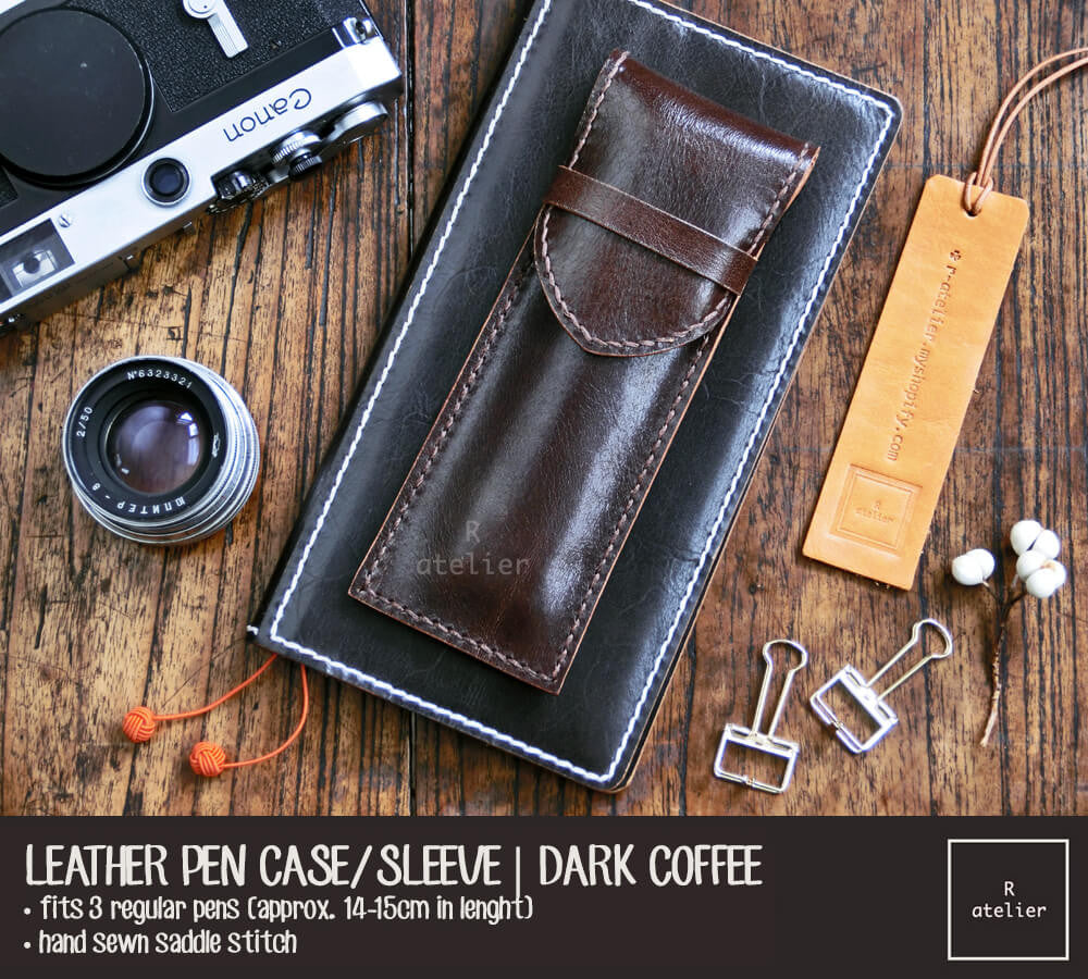 Handmade Leather Pen Case / Sleeve | Dark Coffee