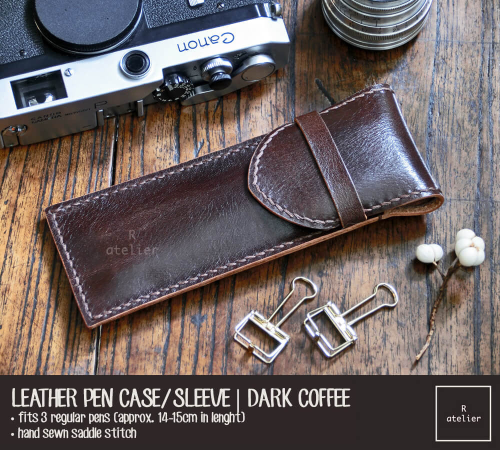 Handmade Leather Pen Case / Sleeve | Dark Coffee