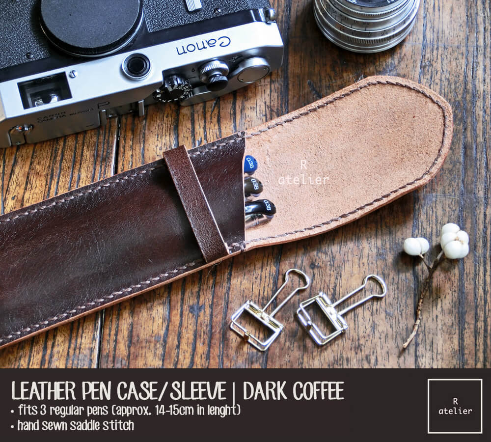 Handmade Leather Pen Case / Sleeve | Dark Coffee