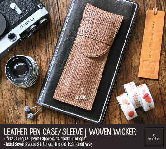 Handmade Leather Pen Case / Sleeve | Woven Wicker