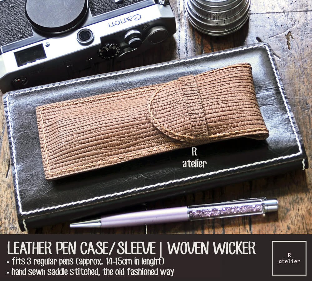 Handmade Leather Pen Case / Sleeve | Woven Wicker
