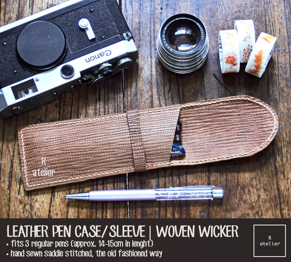 Handmade Leather Pen Case / Sleeve | Woven Wicker