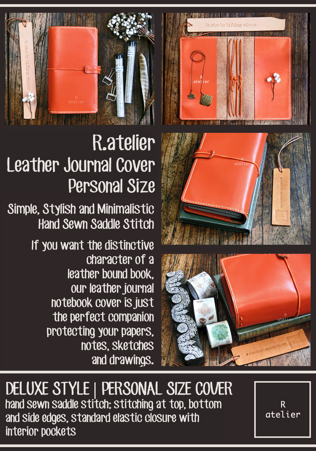 R.atelier Traveler's Notebook Leather Cover | Persimmon | Personal Size