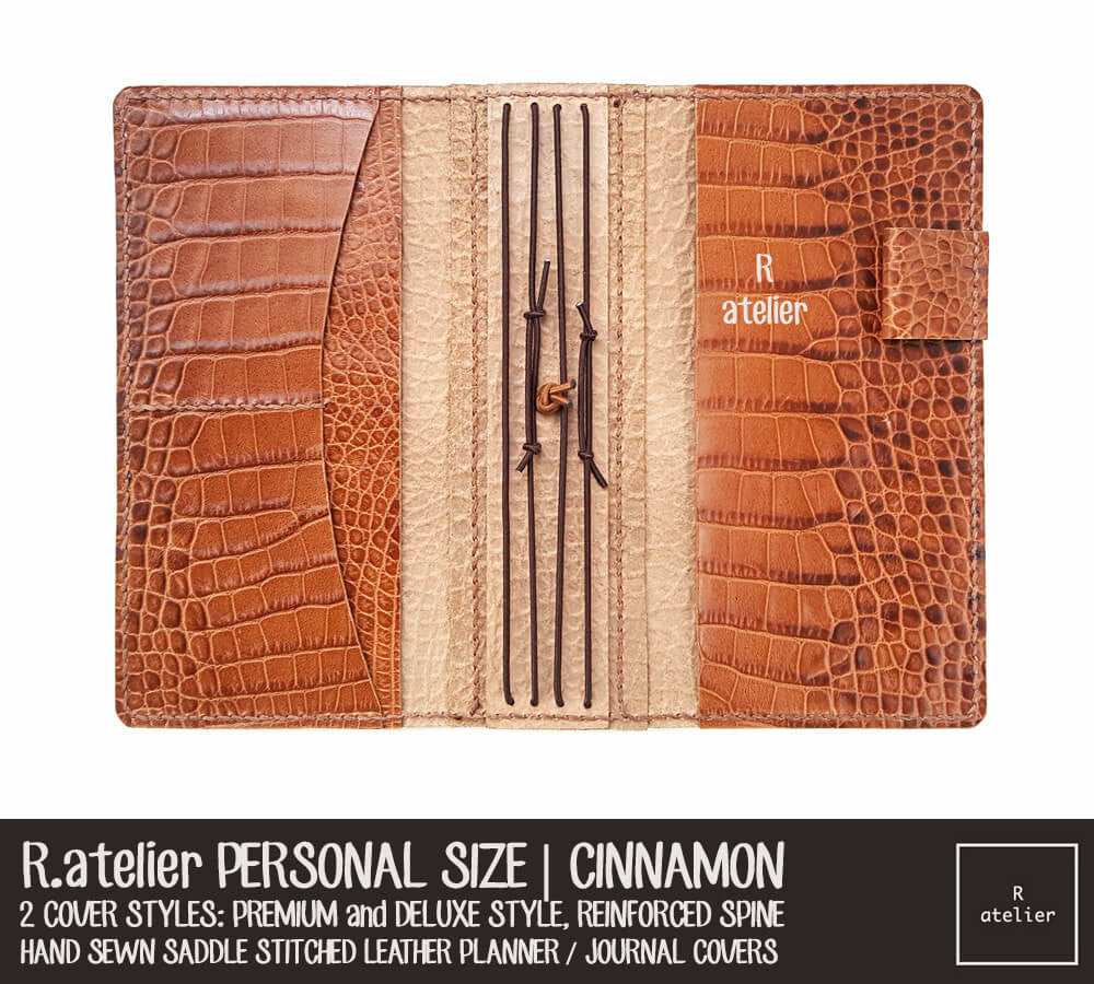R.atelier Personal Size Traveler's Notebook Leather Cover | Cinnamon, Croc Embossed