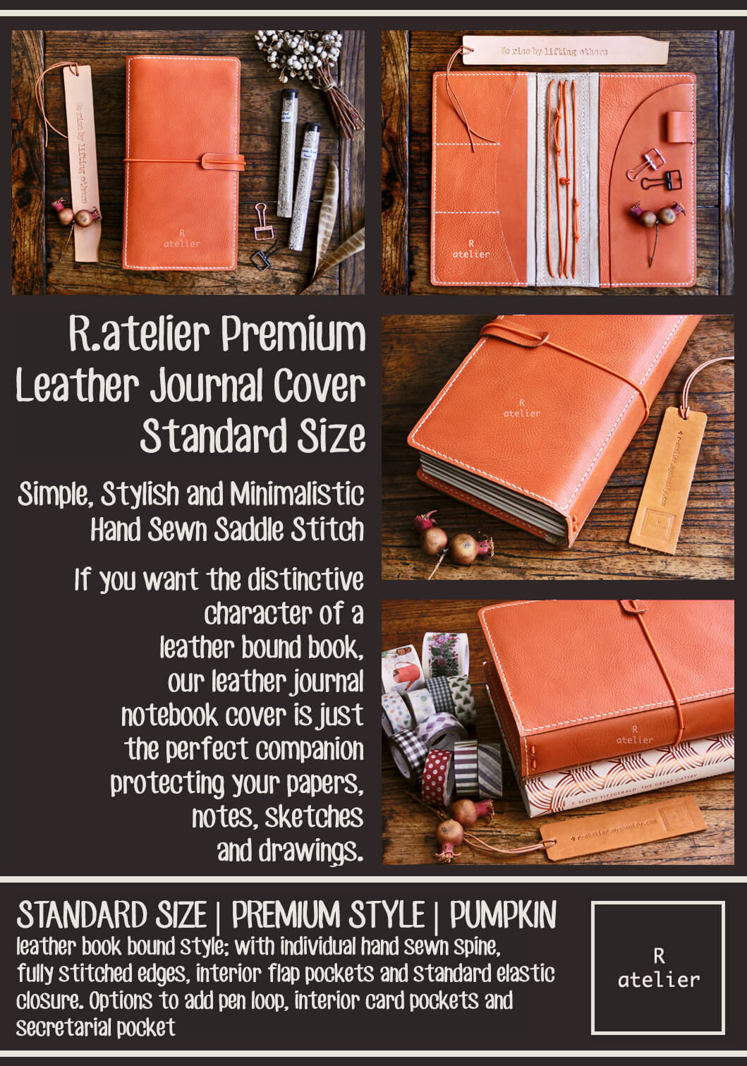 R.atelier Traveler's Notebook Leather Cover | Premium Style Standard Size | Pumpkin