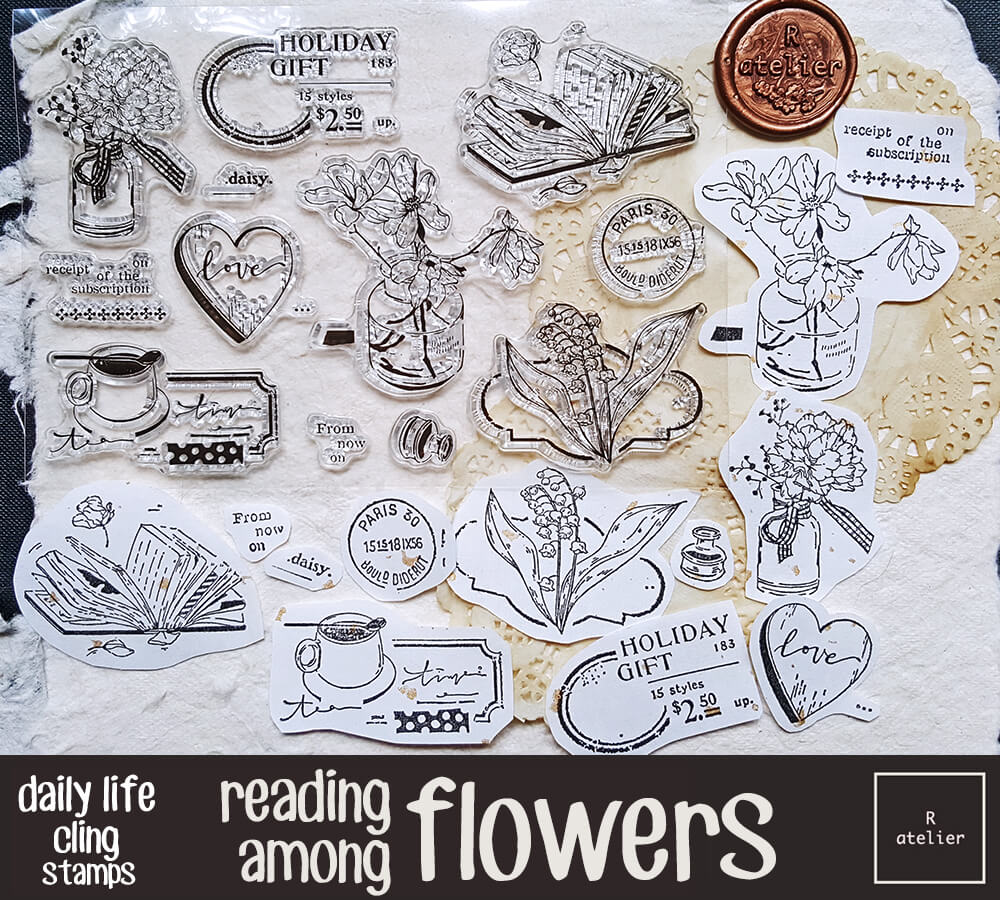 Reading Among Flowers | Junk Journal Scrapbooking Clear Stamps