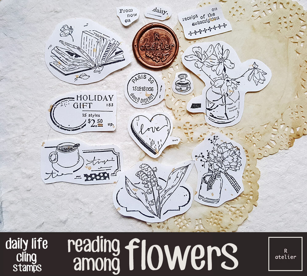 Reading Among Flowers | Junk Journal Scrapbooking Clear Stamps