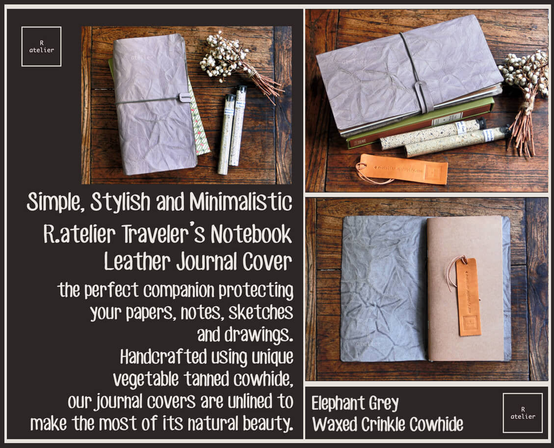 R.atelier Traveler's Notebook Leather Cover | Elephant Grey | Standard Size Starter Kit