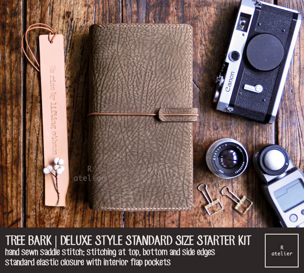 R.atelier Traveler's Notebook Leather Cover | Tree Bark | Deluxe Standard Size Starter Kit