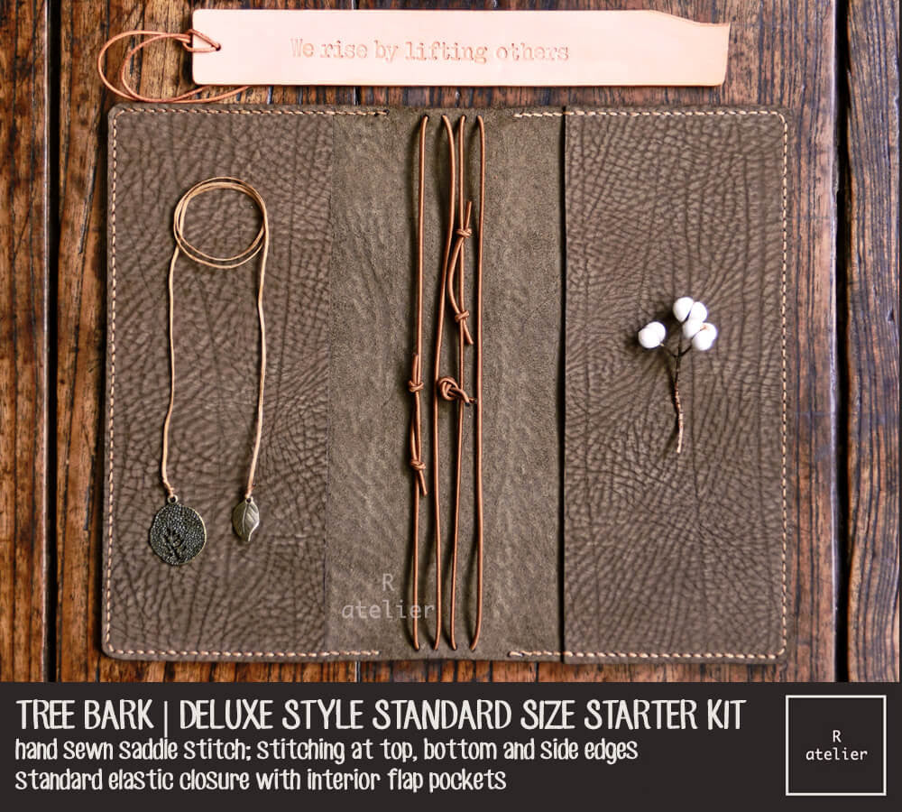 R.atelier Traveler's Notebook Leather Cover | Tree Bark | Deluxe Standard Size Starter Kit