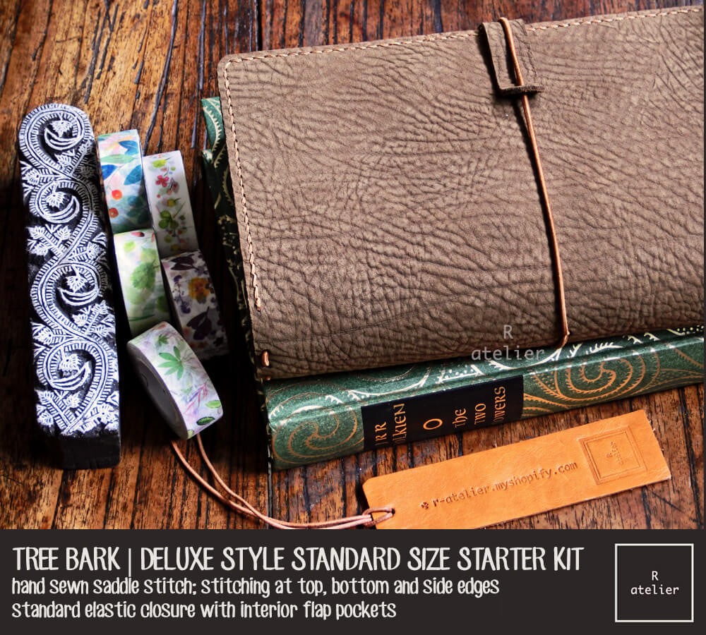 R.atelier Traveler's Notebook Leather Cover | Tree Bark | Deluxe Standard Size Starter Kit