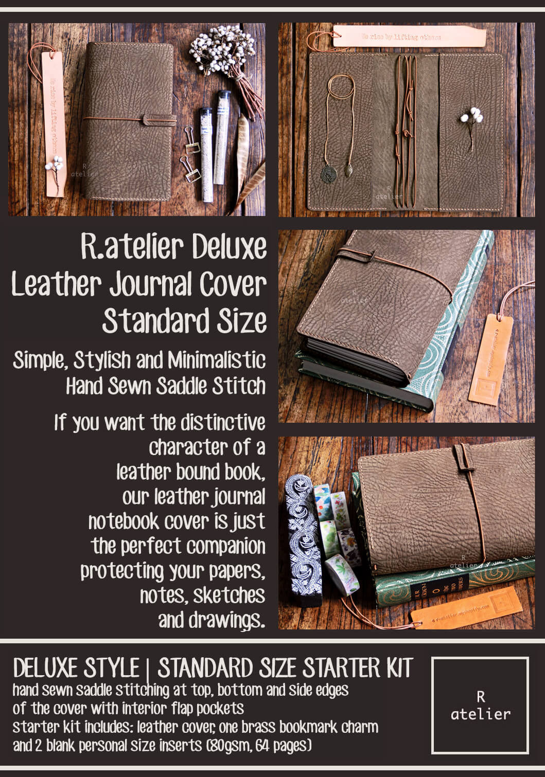 R.atelier Traveler's Notebook Leather Cover | Tree Bark | Deluxe Standard Size Starter Kit