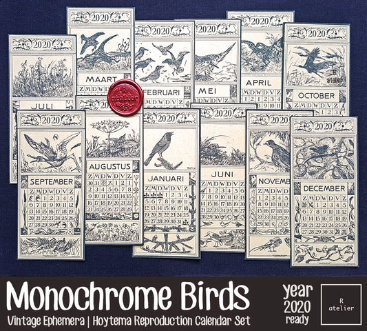 Monochrome Birds | Vintage Calendar 2020 Set