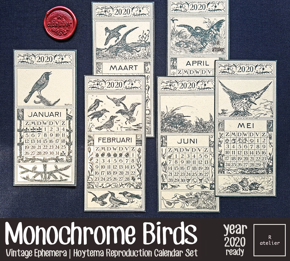 Monochrome Birds | Vintage Calendar 2020 Set