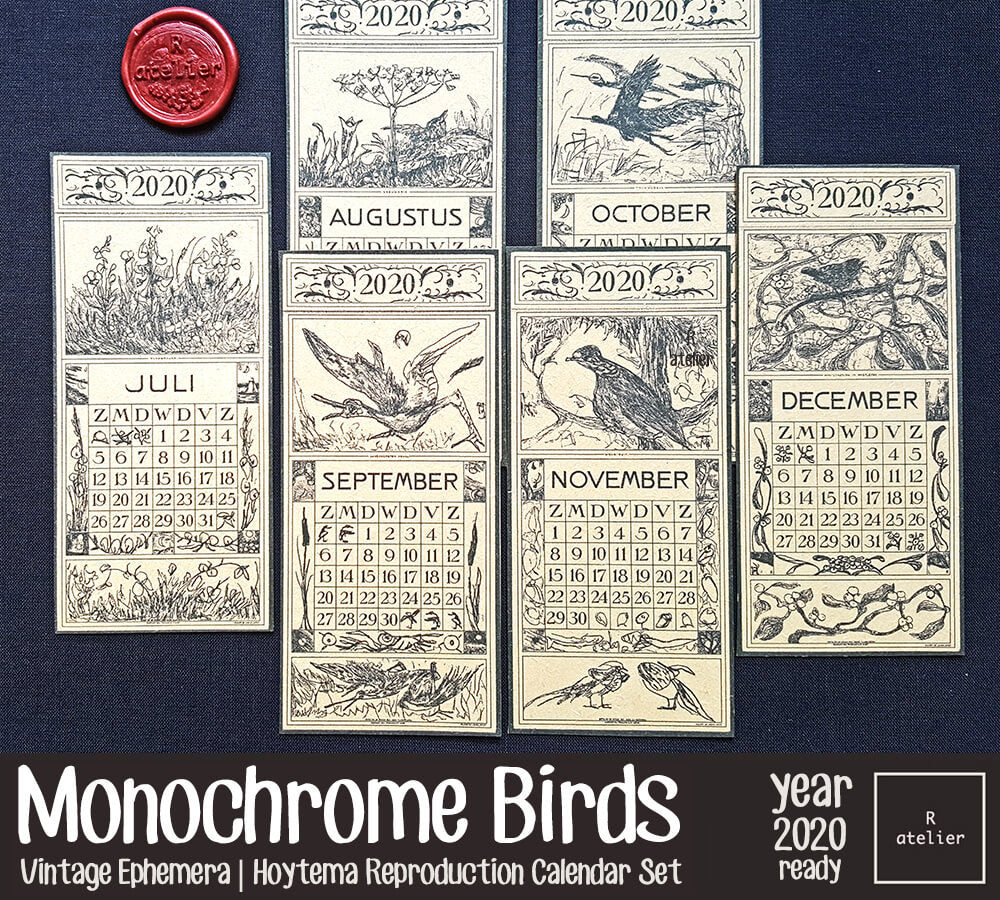 Monochrome Birds | Vintage Calendar 2020 Set