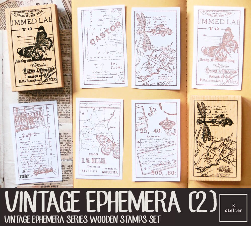 Vintage Ephemera (2) Wooden Stamps