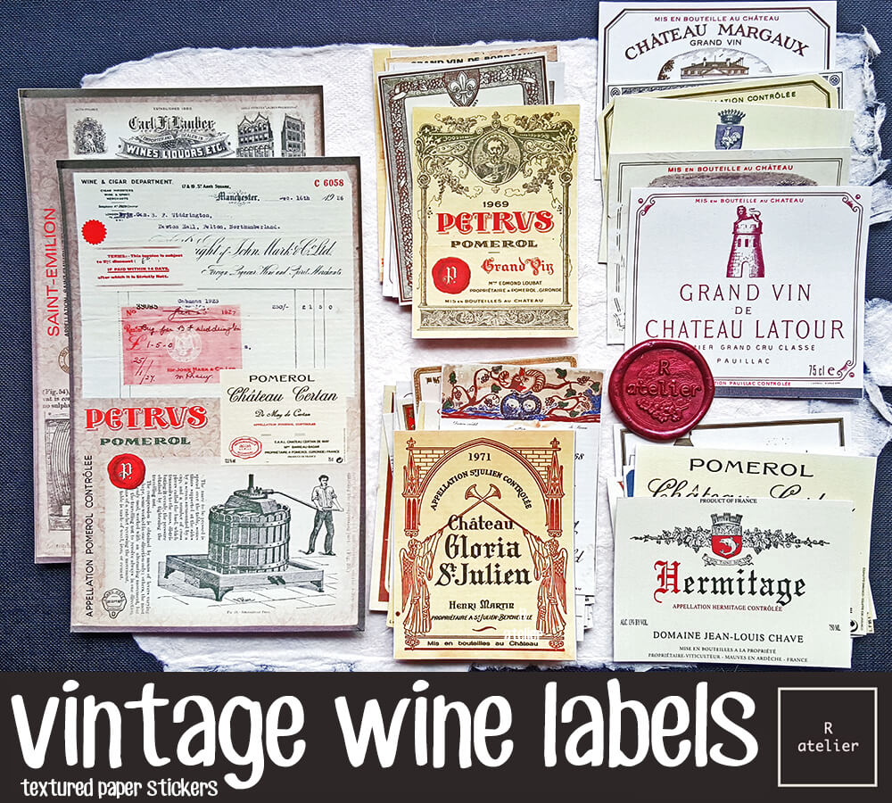 Vintage French Wine Labels Scrapbooking Stickers