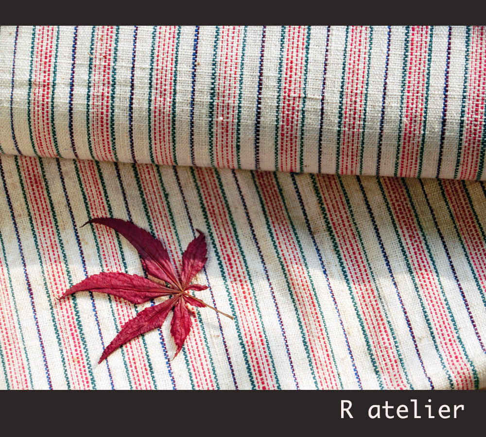 Vintage Chinese Fabric | Handwoven Cotton | Fabric By The Yard | Tricolor Stripe #009