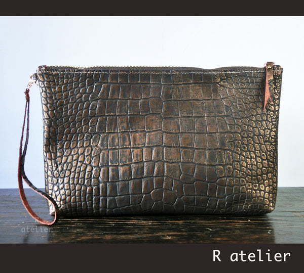 The Italian Croc  Chic Clutch Leather Handbag 