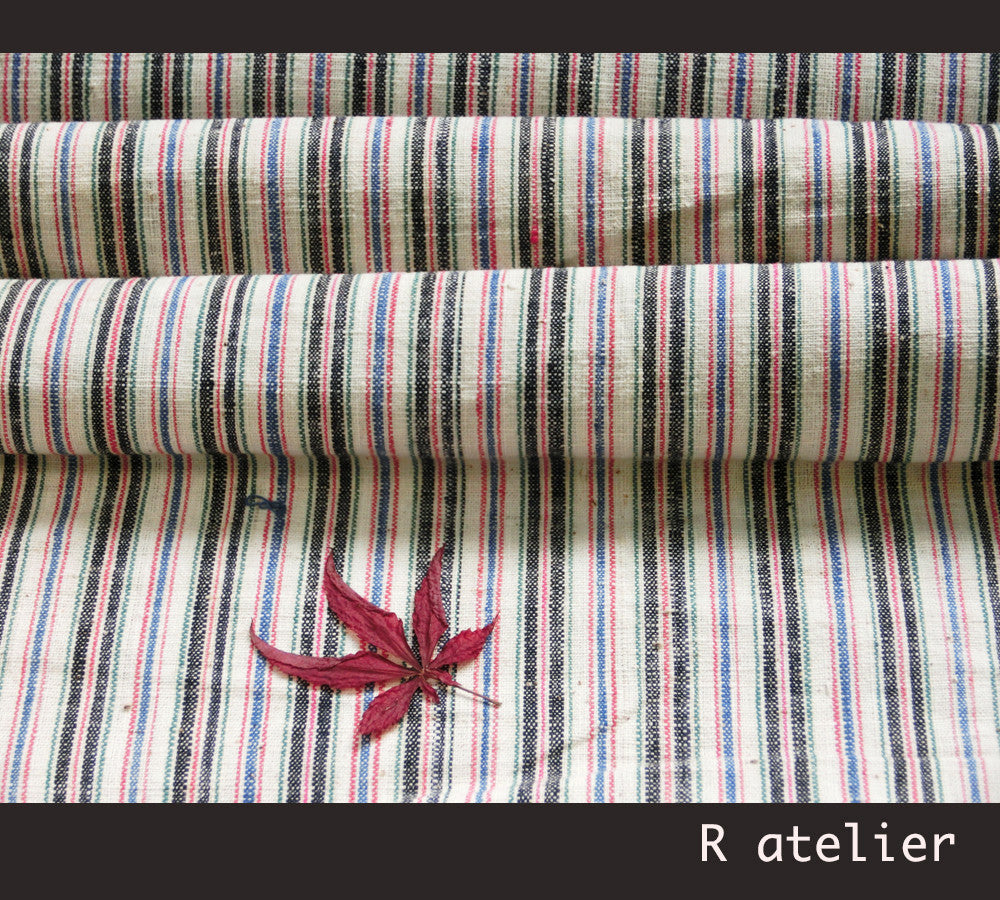 Vintage Chinese Fabric | Handwoven Cotton | Fabric By The Bolt | Multicolor Stripe #010